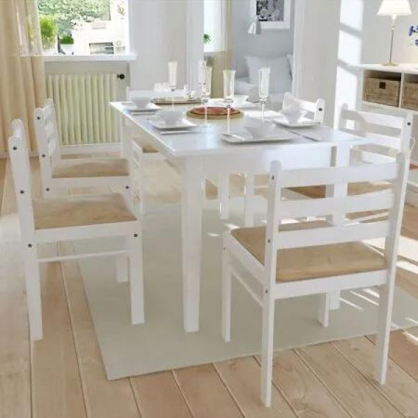 Dining Chairs 6 pcs White Solid Wood and Velvet