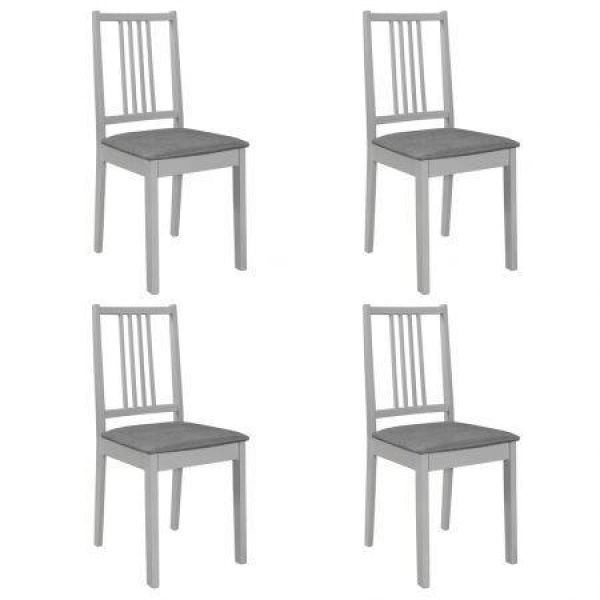 Dining Chairs With Cushions 4 Pcs Grey Solid Wood