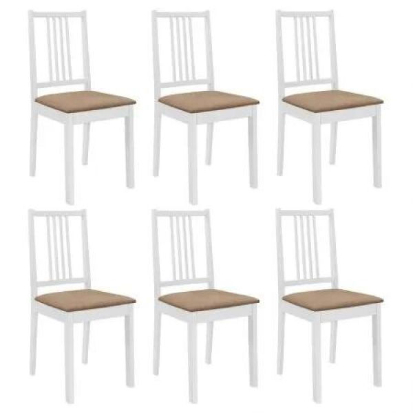 Dining Chairs with Cushions 6 pcs White Solid Wood