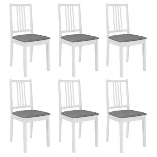 Dining Chairs with Cushions 6 pcs White Solid Wood