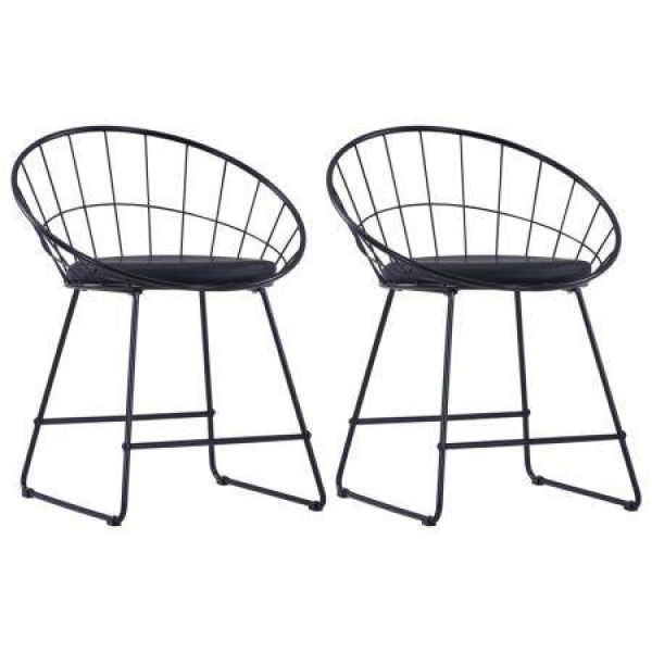 Dining Chairs With Faux Leather Seats 2 Pcs Black Steel