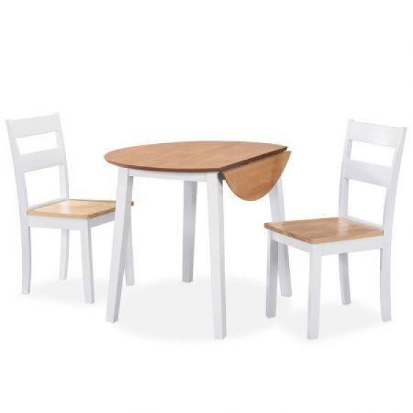 Dining Set 3 Pieces MDF And Rubberwood White