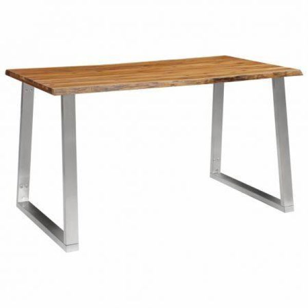 Dining Table 140x80x75 Cm Solid Acacia Wood And Stainless Steel