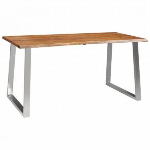 Dining Table 160x80x75 Cm Solid Acacia Wood And Stainless Steel