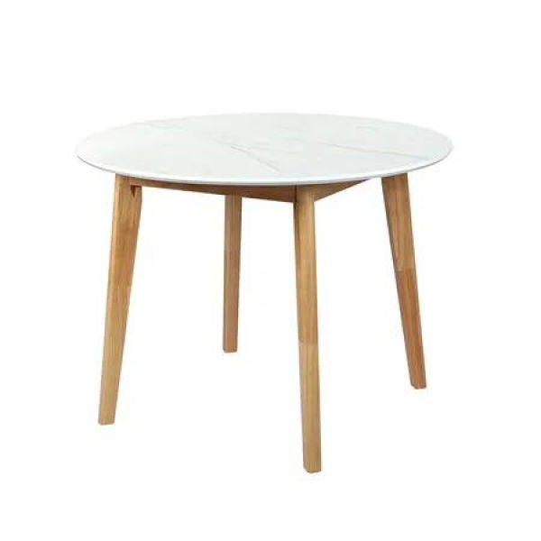 Dining Table Round Rubberwood Base 100cm White 100 CM