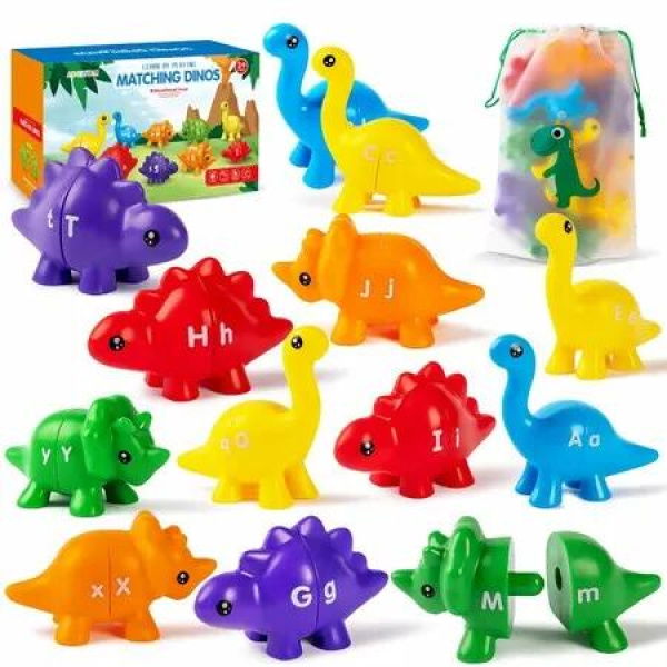 Dino ABC Matching Letters Learning 13 PCS Double-Sided Fine Motor Toy,Alphabet Match Game for Kids, Preschool Educational Montessori Toys Gifts