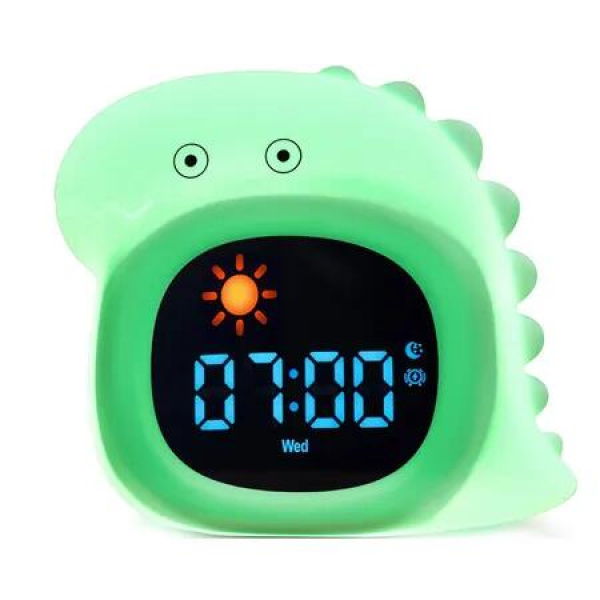 Dino Alarm Clock Cute Touch Night Light 9 Colors & 6 White Noise Sounds Ok to Wake with Child Lock Sleep Training & Time Learning