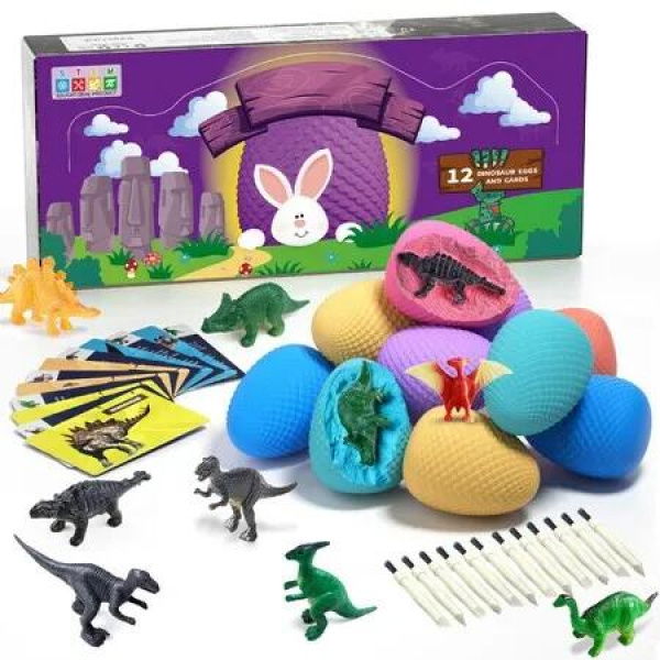 Dino Eggs Dig Kit 12 Colourful Dragon Easter Egg Excavation STEM Toys for Boys Girls Gifts