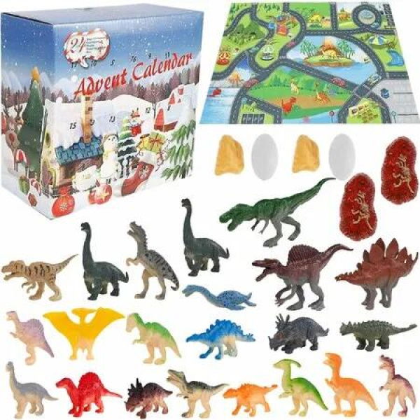Dinos Advent Calendar 2025 with Playmat Rug,24-Day Countdown for Christmas Party Favor Gifts,Mini Dinos for 4+ Years Old