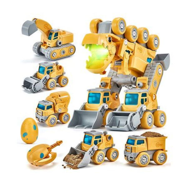 Dinosaur Toys For Boys - 5-in-1 Construction Vehicles Transform Into Dinosaur Robot - STEM Construction Toy For 5+ Year Olds - Educational Gift.