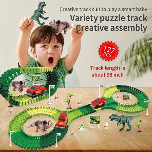 Dinosaur Toys Race Car Flexible Track Perfect Birthday Toys For Kids 3 Years+.