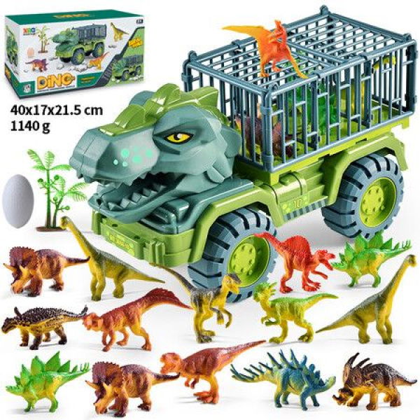 Dinosaur Transport Truck Playset - Oversized Toy For 3-10 Year Old Boys Girls Kids - Monster Truck With 15 Dinosaur Figures