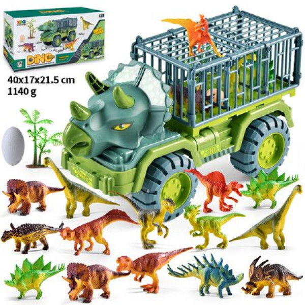 Dinosaur Transport Truck Set - Oversized Vehicle Toy For 3-10 Year Old Boys Girls- Monster Truck With 15 Dinosaur Figures