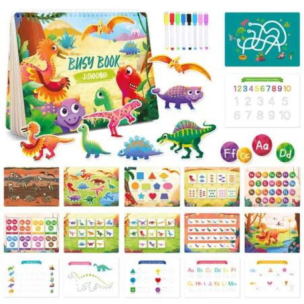 Dinozaur Theme Montessori Busy Book Toddlers Preschool Learning Activities Developmental Sensory Interactive Hands-On Educational Toys