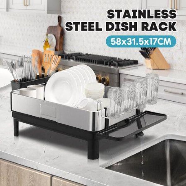 Dish Drying RackÂ PlateÂ Drainer Cutlery Utensil Holder Tray Kitchen Organiser Storage Shelf Stainless Steel