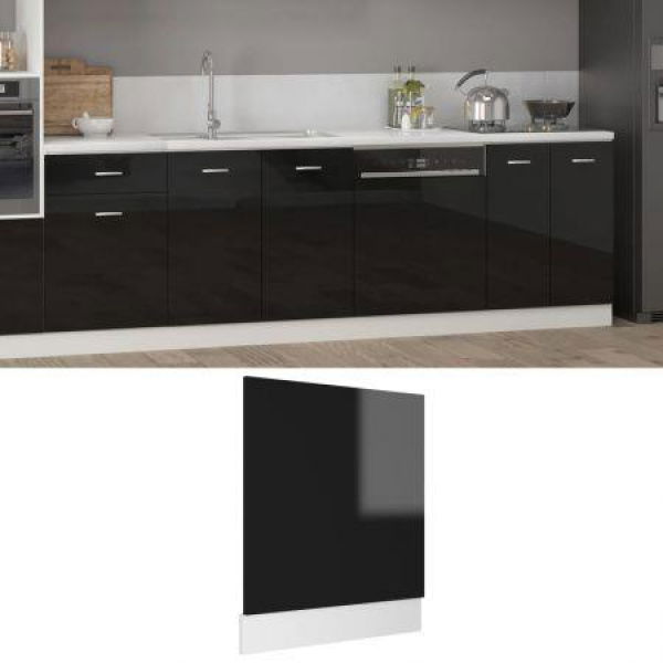 Dishwasher Panel High Gloss Black 59.5x3x67 Cm Engineered Wood.