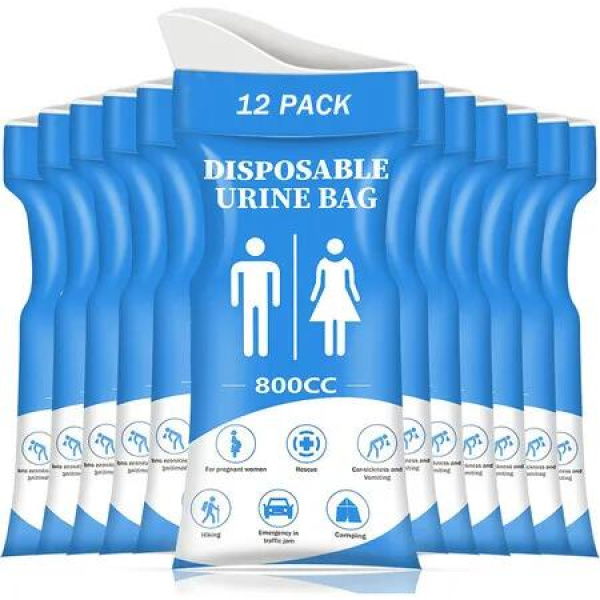 Disposable Urine Bag,12PCS Pee Bags for Travel for Women/Men,800ML Emergency Portable Urinal Bag and Vomit Bags,Unisex Urinal Bag