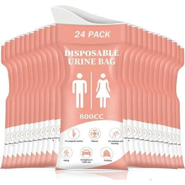 Disposable Urine Bag,24PCS Pee Bags for Travel for Women/Men,800ML Emergency Portable Urinal Bag and Vomit Bags,Unisex Urinal Bag,Pink