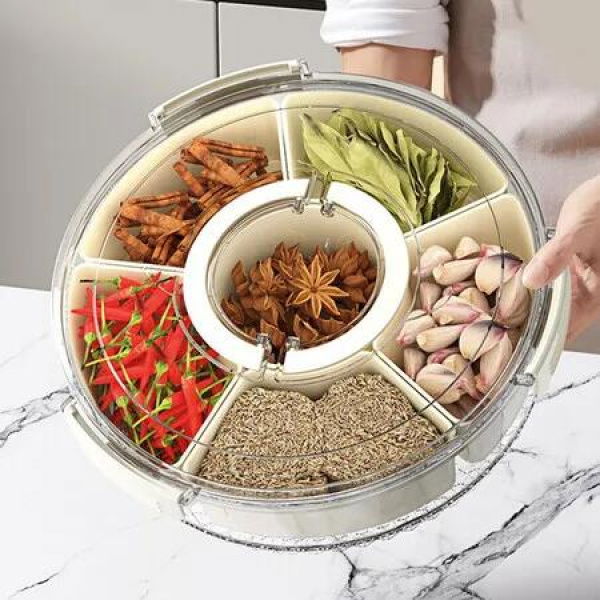 Divided Serving Tray with Lid and Handle,Large Snack Spinner, Multi Purpose Food Platter for Charcuterie Veggie Fruit