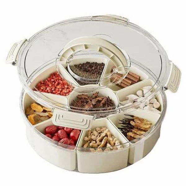 Divided Serving Tray with Lid and Handle,Snack Spinner,Box Container,Food Platter for Charcuterie Veggie Fruit Travel Beach Picnic Essentials