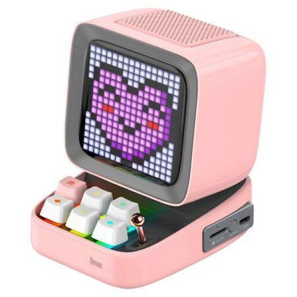 Divoom Ditoo Retro Pixel Art Game Bluetooth Speaker With 16x16 LED App-Controlled Front Screen (Pink)