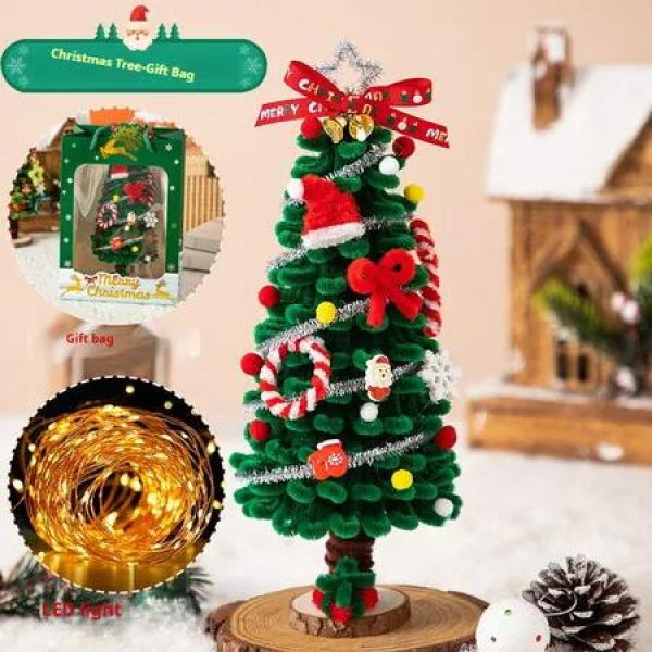 DIY 28cm Desktop Christmas Tree Office Decors Artificial Pine Tree with Ornaments LED String Lights Decorations