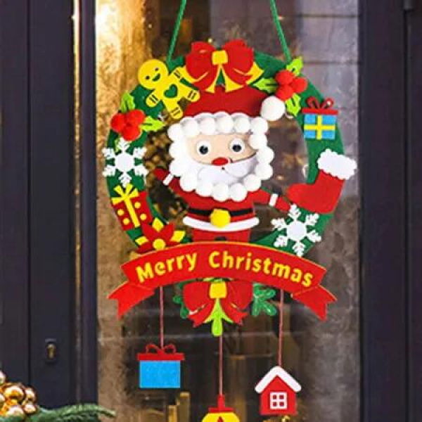 DIY Christmas Decor Wreath Kit Hanging Garland with String Lights for Front Door Wall Indoors Outdoors Decoration