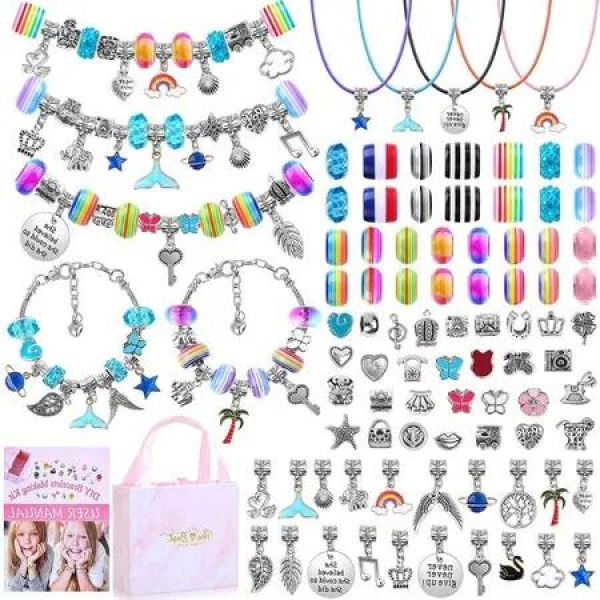 DIY Jewelry 97-Piece Charm Bracelet Making Kit with Beads, Charms, and Bracelets - Perfect Gift for Teen Girls