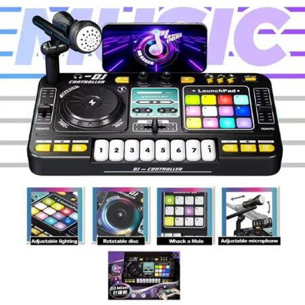 DJ Controller Party Lights Mixer Musical Toy Instruments Microphone Kids Entertainment Multifunctional Education Portable Fun