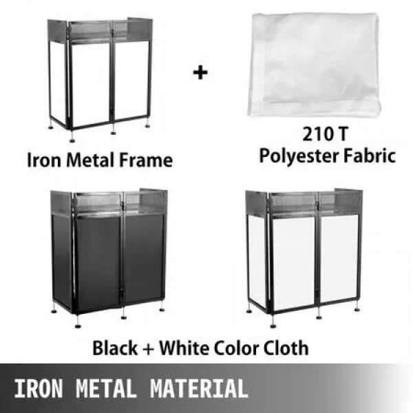 DJ Facade Table 20x40x45 Inches DJ Booth Flat Table Top 20x40 Inch Adjustable DJ Event Facade with White & Black Scrim Folding DJ Booth Metal Frame