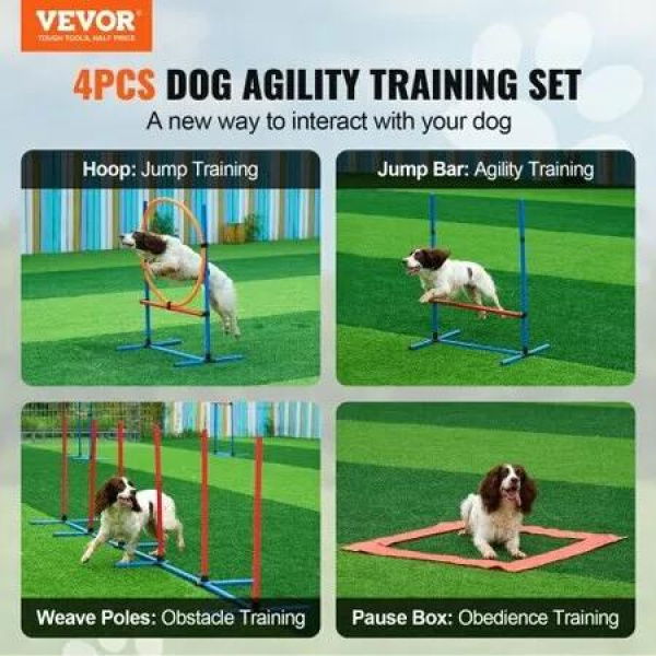 Dog Agility Training Equipment 4 PCS Set with Hurdles Jump Ring Pause Box