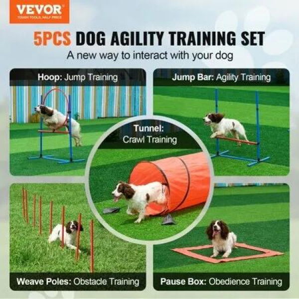 Dog Agility Training Equipment 5 PCS Combination Set with Hurdles Tunnel