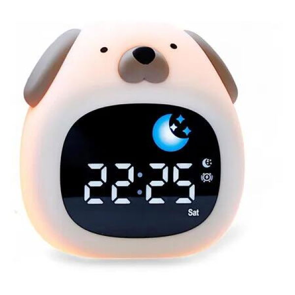 Dog Alarm Clock Cute Touch Night Light 9 Colors & 6 White Noise Sounds Ok to Wake with Child Lock Sleep Training & Time Learning