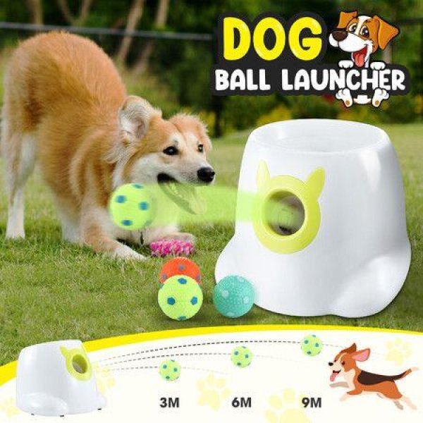 Dog Ball Launcher Automatic Thrower Fetch Throwing Machine Adjustable Distance 3 Coloured Latex Balls Waterproof Dirt Resistant Petscene