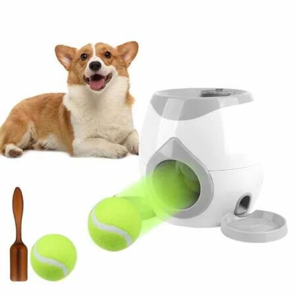 Dog Ball Launcher Machine Food Puzzle Feeder Interactive Training Treat Dispenser Smart Toy Tennis Balls Grey