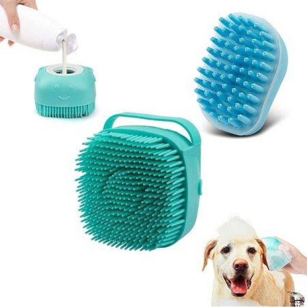 Dog Bath Brush Soft Silicone Pet Shampoo Massage Dispenser Brush For Short Long Haired Dogs And Cats Washing 1 Pack