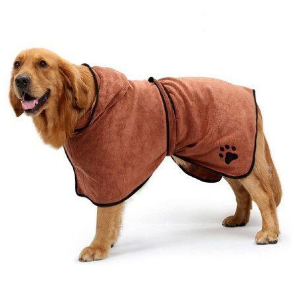 Dog Bathrobe Towel Microfiber Pet Drying Moisture Absorbing Towels Coat For Dog And Cat (M Brown)