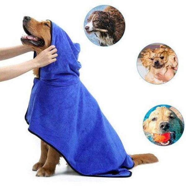 Dog Bathrobe Towel Microfiber Pet Drying Moisture Absorbing Towels Coat For Dog And Cat (S Blue)