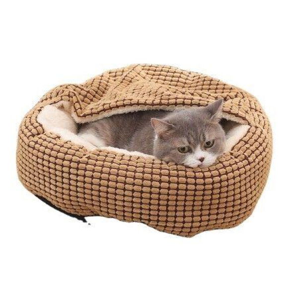 Dog Bed Cat Bed With Hooded Blanket Orthopedic Puppy Pet Bed Dog Burrow Cat Cave - Anti-Slip Bottom 19.6 Inch Brown.