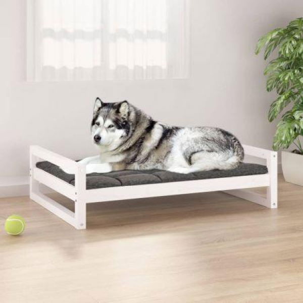 Dog Bed White 105.5x75.5x28 Cm Solid Pine Wood.