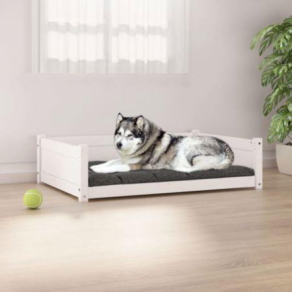 Dog Bed White 105.5x75.5x28 cm Solid Pine Wood