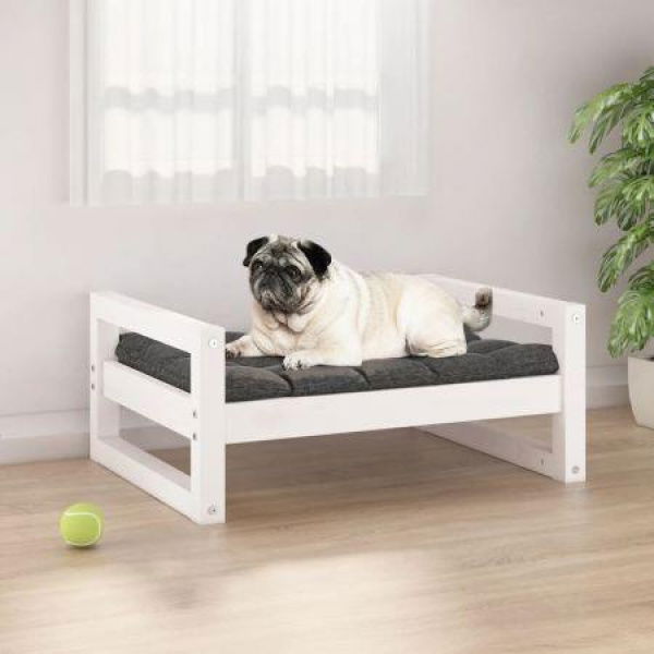 Dog Bed White 65.5x50.5x28 Cm Solid Pine Wood.