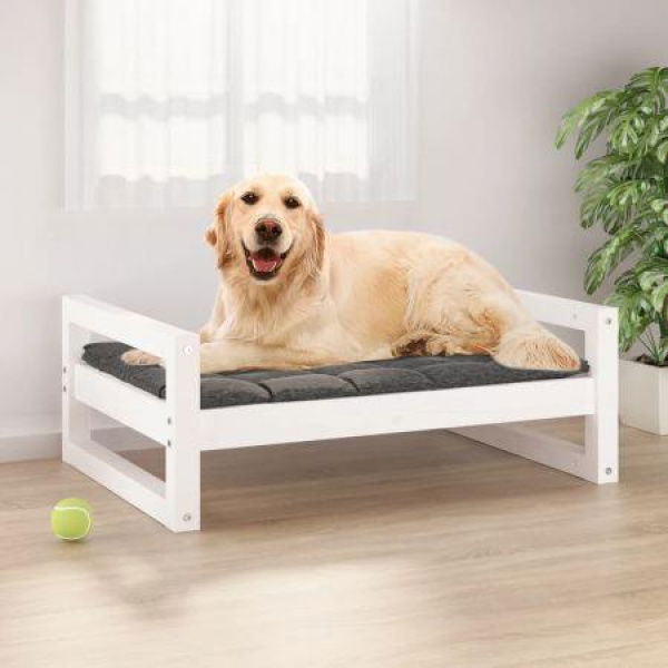 Dog Bed White 75.5x55.5x28 Cm Solid Pine Wood.