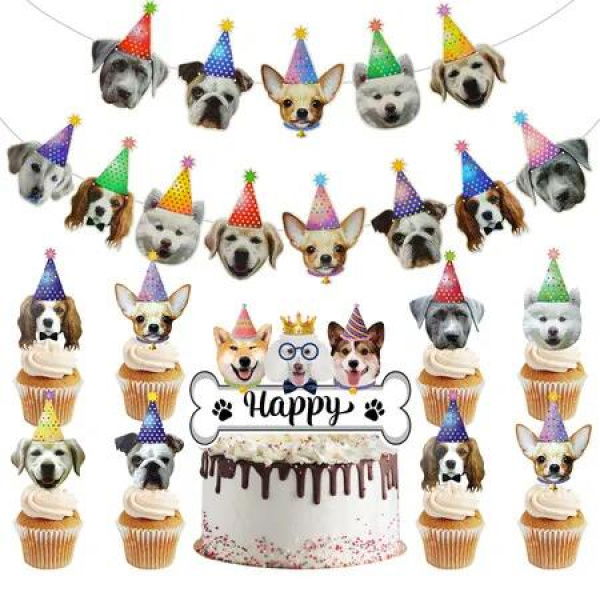 Dog Birthday Party Decorations Pet Puppy Theme Banner Garland Cake Topper Supplies Kids Celebration Holiday Gift
