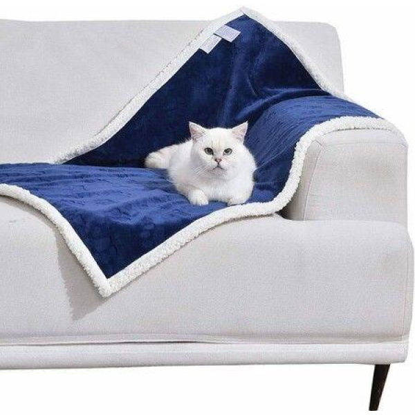 Dog Blankets Waterproof For Small Dogs. Cat Blanket Washable Soft Plush Reversible Protector For Bed Couch Car Sofa (50*70cm - Navy Blue).