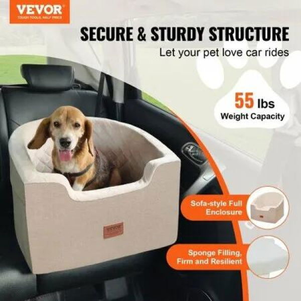 Dog Booster Car Seat Pet Car Seat for Small Medium Dog up to 24.9 kg Brown