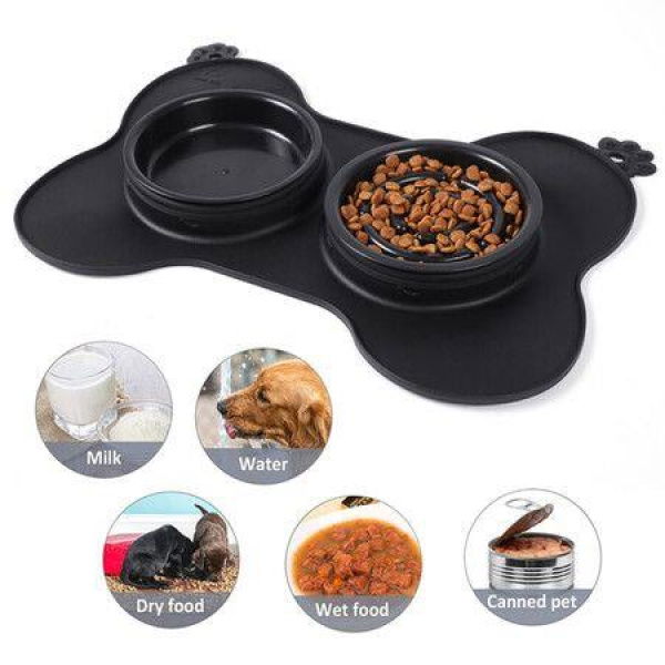 Dog Bowls Set Removable Non-slip Pet Slow Feeder Silicone Pet Slow Food Anti-Choking Pet Cat Dog Bowl Double Bowl.