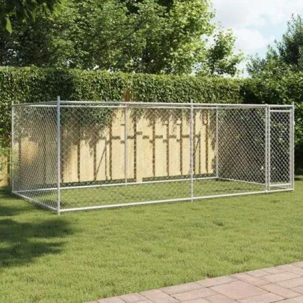 Dog Cage with Door Grey 4x2x1.5 m Galvanised Steel