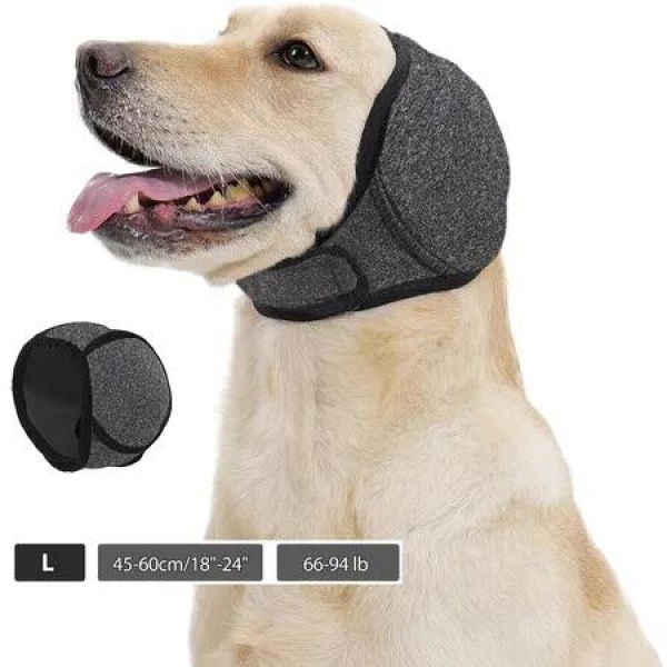 Dog Calming Hoodie Quiet Ear Cover for Noise Protection Anxiety Relief Ear Muffs, Head Circle Length: 45.7cm to 61cm, Grey, Large