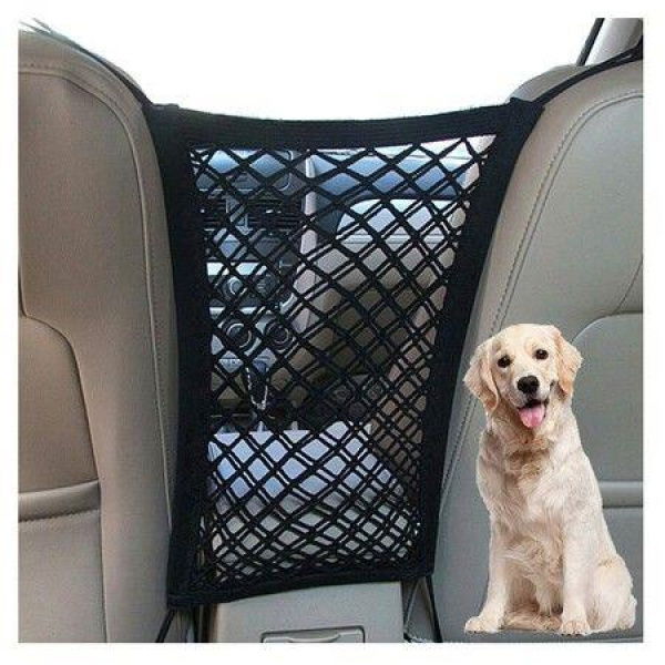 Dog Car Net Barrier With Auto Safety Mesh Organizer Baby Stretchable Storage Bag Universal For Cars SUVs. Car Driving Safely With Children & Pets.